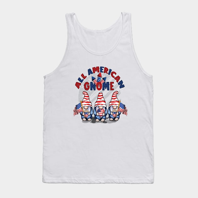 Patriotic 4th of July Funny Gnomes Gifts 4th of July  Patriotic Gnomes Funny American Flag USA Tank Top by albaley